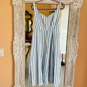 Vintage 90s Old Navy Striped Blue and White 100% Cotton Sleeveless Dress Lg